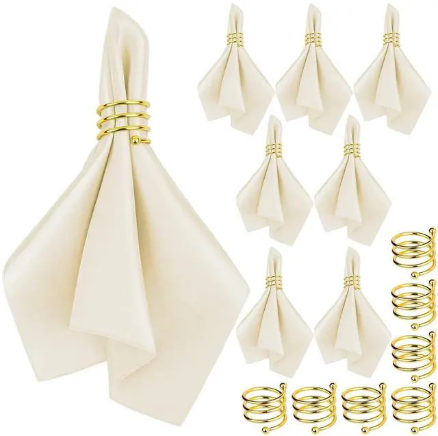 Main image of Satin Cloth Napkins and Napkin Rings Set of 8, Smooth Fabric Table Napkins and Napkin Holder for Wedding, Birthday Dinner Party, Family Gatherings, Table Decor (Ivory, 17 x 17 Inches)