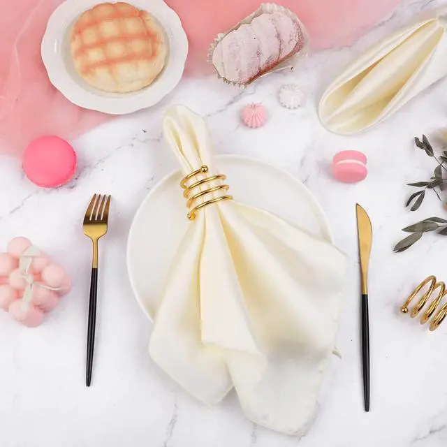 Alt view image 4 of 7 - Satin Cloth Napkins and Napkin Rings Set of 8, Smooth Fabric Table Napkins and Napkin Holder for Wedding, Birthday Dinner Party, Family Gatherings, Table Decor (Ivory, 17 x 17 Inches)