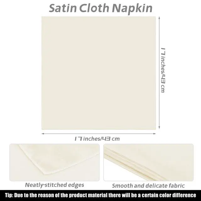 Alt view image 2 of 7 - Satin Cloth Napkins and Napkin Rings Set of 8, Smooth Fabric Table Napkins and Napkin Holder for Wedding, Birthday Dinner Party, Family Gatherings, Table Decor (Ivory, 17 x 17 Inches)