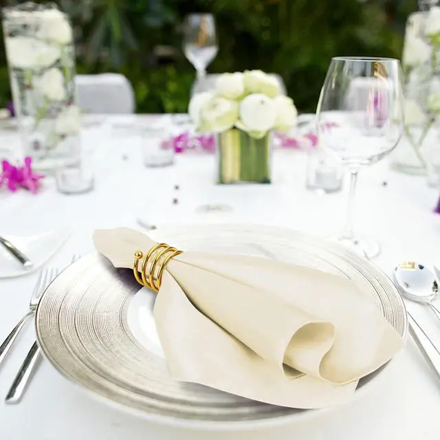 Alt view image 6 of 7 - Satin Cloth Napkins and Napkin Rings Set of 8, Smooth Fabric Table Napkins and Napkin Holder for Wedding, Birthday Dinner Party, Family Gatherings, Table Decor (Ivory, 17 x 17 Inches)