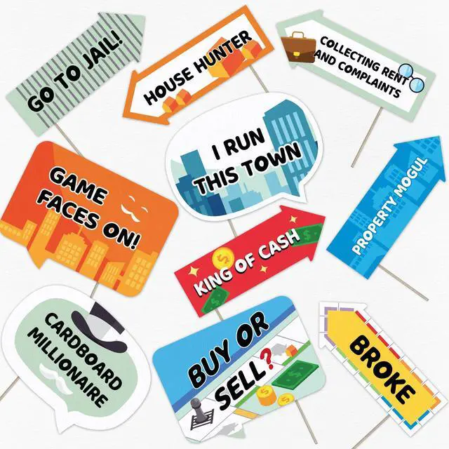 Main image of Board Game Party Photo Booth Kit - Funny Board Game Party Decorations - Selfie Props with Sticks - 10pcs