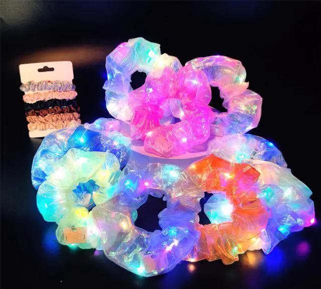 Main image of 10Pcs Light Up Scrunchies Party Favor, Gifts for Mother Girls, LED Scrunchy Hair Ties for Women Hair 80s, Glow in the Dark Party Supplies Festival Rave Accessories for Neon Glow Party