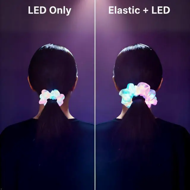 Alt view image 5 of 7 - 10Pcs Light Up Scrunchies Party Favor, Gifts for Mother Girls, LED Scrunchy Hair Ties for Women Hair 80s, Glow in the Dark Party Supplies Festival Rave Accessories for Neon Glow Party