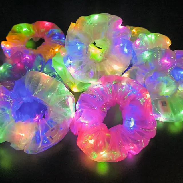 Alt view image 6 of 7 - 10Pcs Light Up Scrunchies Party Favor, Gifts for Mother Girls, LED Scrunchy Hair Ties for Women Hair 80s, Glow in the Dark Party Supplies Festival Rave Accessories for Neon Glow Party