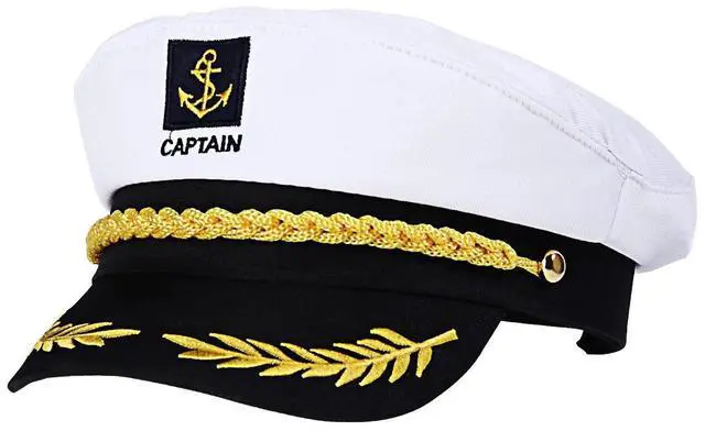 Main image of Adult Yacht Captain Hat White Sailor Hat for Women Men Yacht Boat Sailor Captain Cap Marine Admiral Halloween Costume Party Cosplay Accessory