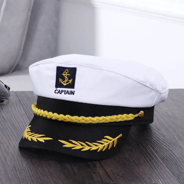 Alt view image 5 of 7 - Adult Yacht Captain Hat White Sailor Hat for Women Men Yacht Boat Sailor Captain Cap Marine Admiral Halloween Costume Party Cosplay Accessory