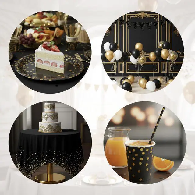 Alt view image 3 of 7 - Black and Gold Party Supplies - Party Dinnerware - Black Paper Plates Napkins Cups, Gold Plastic Forks Knives Spoon for Halloween, Graduation, Birthday, Cocktail PartyNew Year Eve 16 Set
