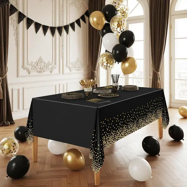 Alt view image 5 of 7 - Black and Gold Party Supplies - Party Dinnerware - Black Paper Plates Napkins Cups, Gold Plastic Forks Knives Spoon for Halloween, Graduation, Birthday, Cocktail PartyNew Year Eve 16 Set