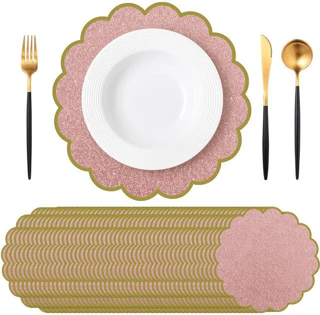 Main image of 50 Pcs Paper Placemats, 13.5 Inch Disposable Scalloped Placemat, Decorative Round Table Place Mats for Birthday, Wedding, Bridal Shower, Baby Shower, Tea Party, Dining Tableware (Pink)