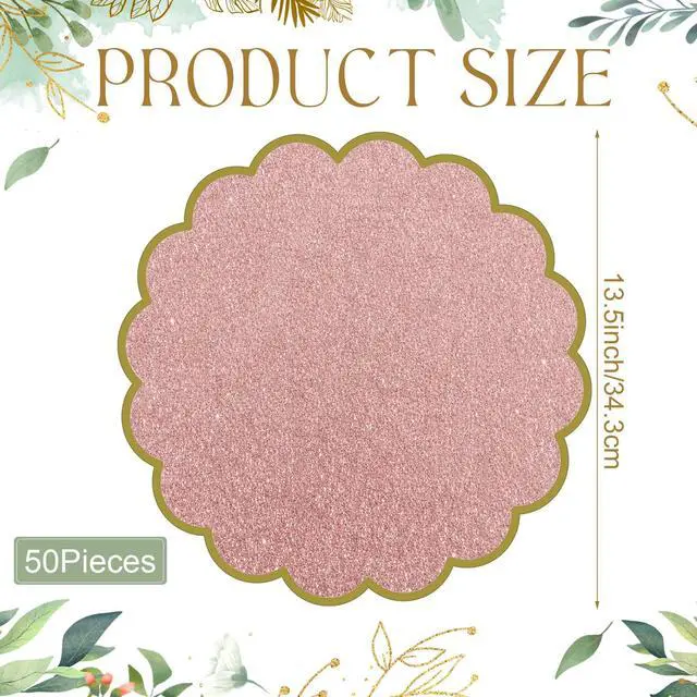 Alt view image 2 of 7 - 50 Pcs Paper Placemats, 13.5 Inch Disposable Scalloped Placemat, Decorative Round Table Place Mats for Birthday, Wedding, Bridal Shower, Baby Shower, Tea Party, Dining Tableware (Pink)