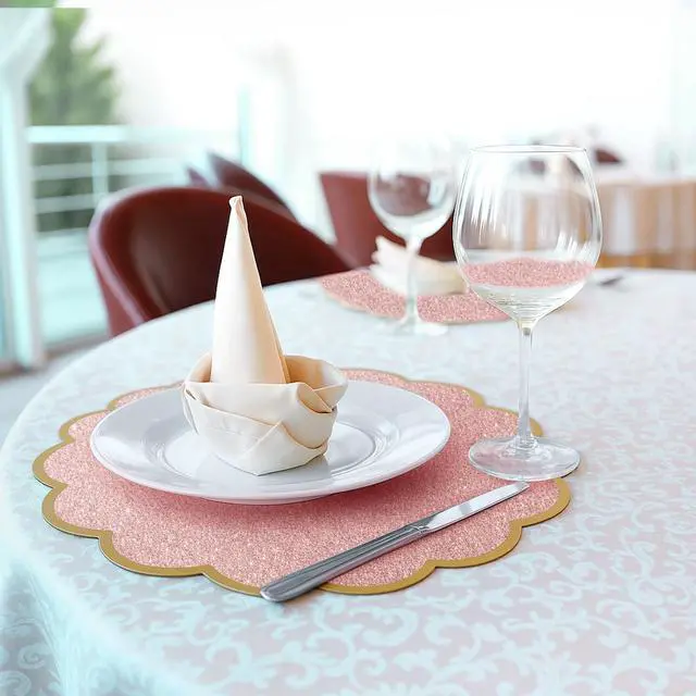 Alt view image 4 of 7 - 50 Pcs Paper Placemats, 13.5 Inch Disposable Scalloped Placemat, Decorative Round Table Place Mats for Birthday, Wedding, Bridal Shower, Baby Shower, Tea Party, Dining Tableware (Pink)
