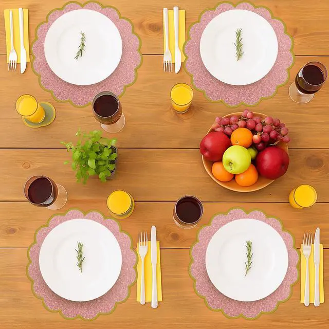 Alt view image 6 of 7 - 50 Pcs Paper Placemats, 13.5 Inch Disposable Scalloped Placemat, Decorative Round Table Place Mats for Birthday, Wedding, Bridal Shower, Baby Shower, Tea Party, Dining Tableware (Pink)