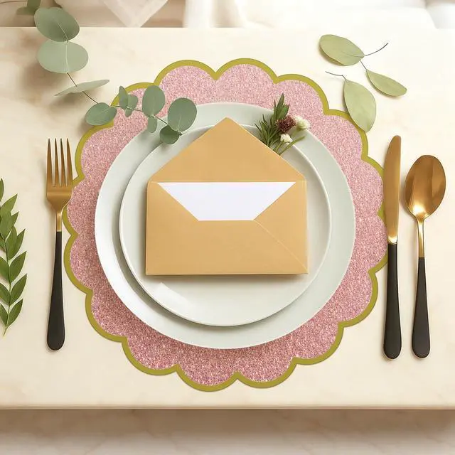 Alt view image 7 of 7 - 50 Pcs Paper Placemats, 13.5 Inch Disposable Scalloped Placemat, Decorative Round Table Place Mats for Birthday, Wedding, Bridal Shower, Baby Shower, Tea Party, Dining Tableware (Pink)