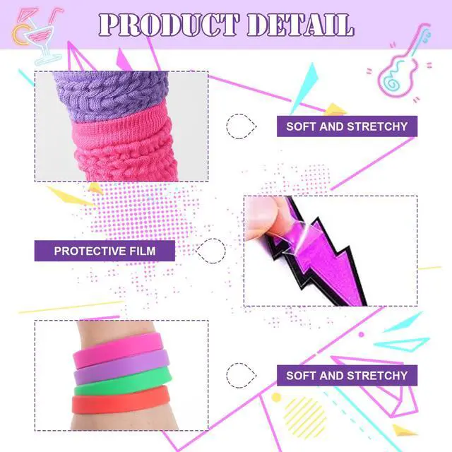 Alt view image 5 of 5 - 80s Accessories for Women Outfit Set, Neon Leg Warmers, Lace Headband, Fishnet Gloves, Earrings & Holographic Fanny Pack, Retro Costume for 80's Party
