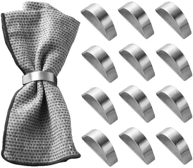 Main image of Napkin Rings Set of 8, Metallic Silver Napkin Ring Holder Glossy Serviette Buckles for Wedding,Banquet, Dinner,Party,Table Settings (Matte Silver Semicircle)