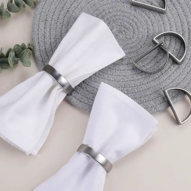 Alt view image 5 of 7 - Napkin Rings Set of 8, Metallic Silver Napkin Ring Holder Glossy Serviette Buckles for Wedding,Banquet, Dinner,Party,Table Settings (Matte Silver Semicircle)