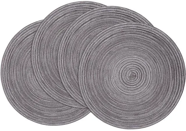 Main image of Round Placemats Set of 4 Round Braided Placemats 15 inch Cotton Polyester Woven Table Placemats for Dining Table Holiday Party (Black Gray, 4)