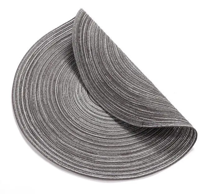 Alt view image 3 of 7 - Round Placemats Set of 4 Round Braided Placemats 15 inch Cotton Polyester Woven Table Placemats for Dining Table Holiday Party (Black Gray, 4)