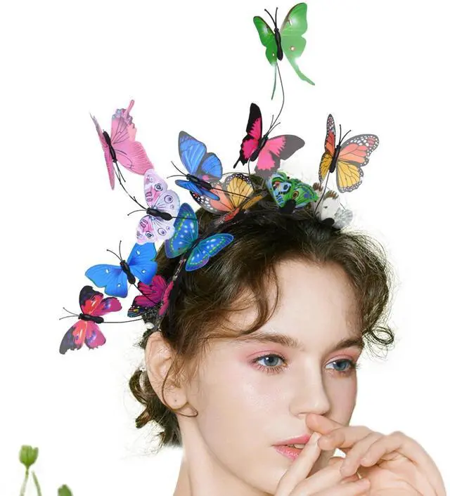 Main image of Butterfly Headbands Fascinators Hat Costume Crown Colorful Handmade Headpiece for Women and Girls - P-Multi