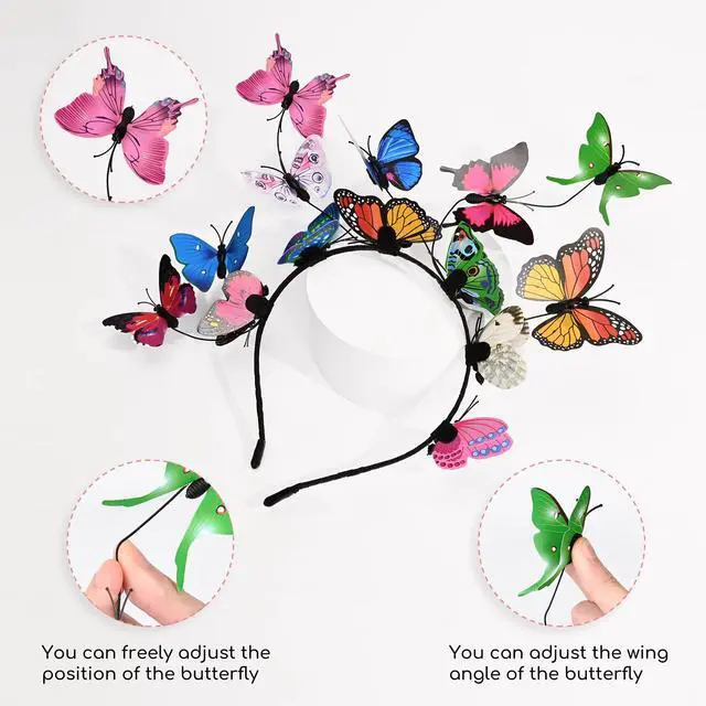 Alt view image 2 of 7 - Butterfly Headbands Fascinators Hat Costume Crown Colorful Handmade Headpiece for Women and Girls - P-Multi