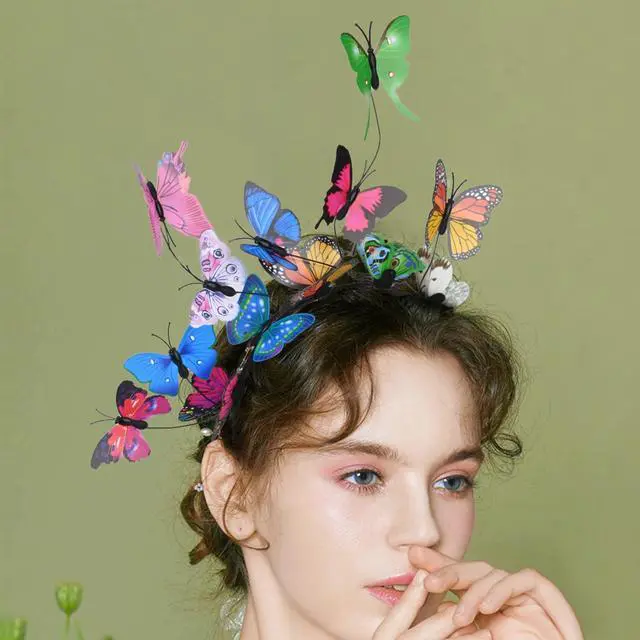 Alt view image 3 of 7 - Butterfly Headbands Fascinators Hat Costume Crown Colorful Handmade Headpiece for Women and Girls - P-Multi