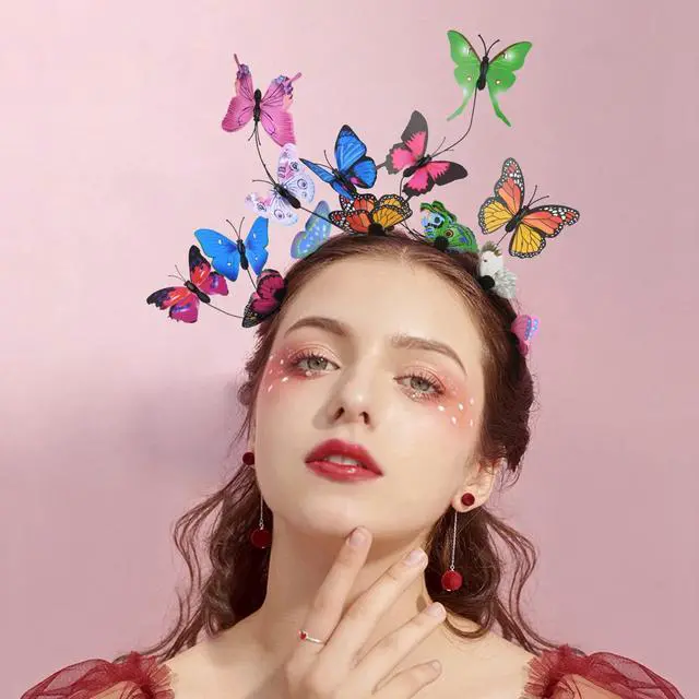 Alt view image 4 of 7 - Butterfly Headbands Fascinators Hat Costume Crown Colorful Handmade Headpiece for Women and Girls - P-Multi