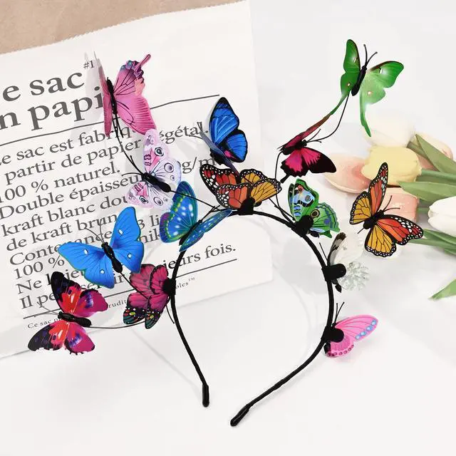 Alt view image 5 of 7 - Butterfly Headbands Fascinators Hat Costume Crown Colorful Handmade Headpiece for Women and Girls - P-Multi