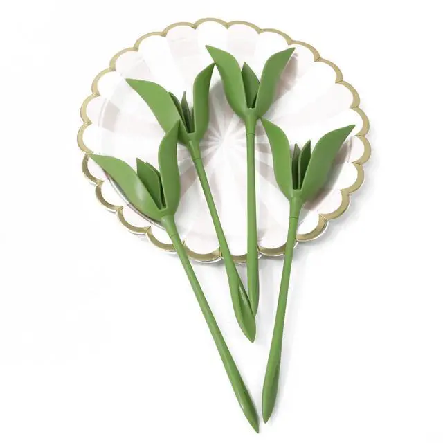 Alt view image 3 of 7 - Set of 10 rose napkin holders, origami flower tools, made of ABS, green, suitable for romantic wedding table settings and party decorations