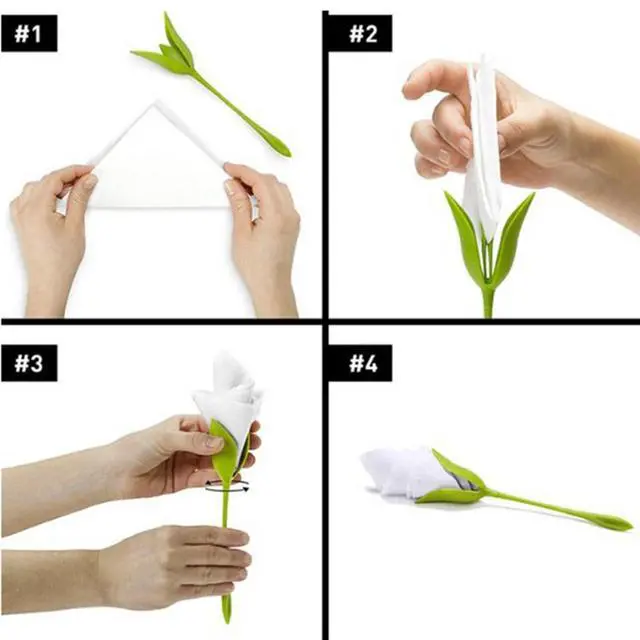 Alt view image 5 of 7 - Set of 10 rose napkin holders, origami flower tools, made of ABS, green, suitable for romantic wedding table settings and party decorations