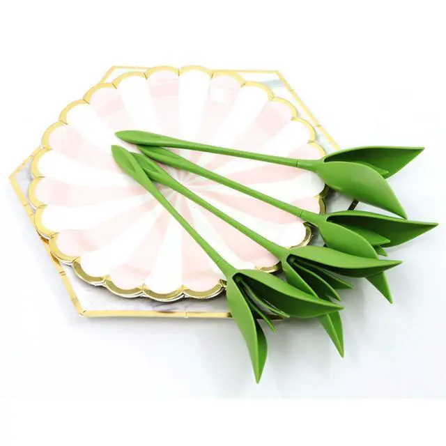 Alt view image 4 of 7 - Set of 10 rose napkin holders, origami flower tools, made of ABS, green, suitable for romantic wedding table settings and party decorations