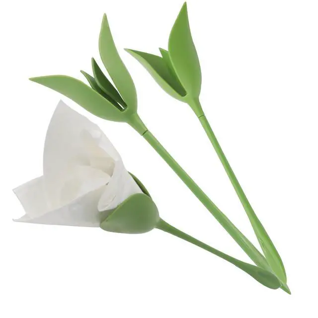 Alt view image 6 of 7 - Set of 10 rose napkin holders, origami flower tools, made of ABS, green, suitable for romantic wedding table settings and party decorations
