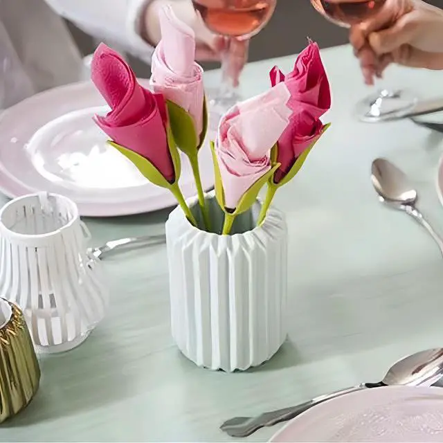 Alt view image 7 of 7 - Set of 10 rose napkin holders, origami flower tools, made of ABS, green, suitable for romantic wedding table settings and party decorations