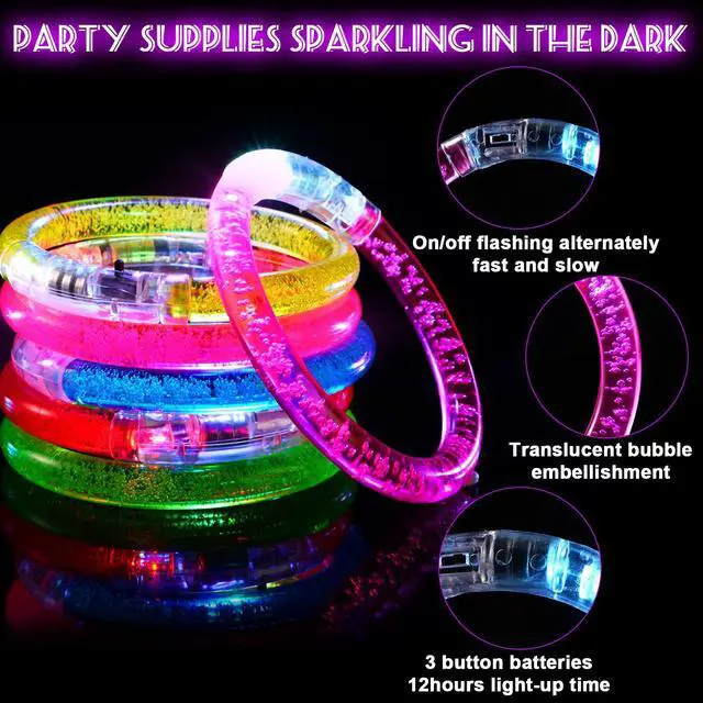Alt view image 3 of 7 - 24Pcs Glow in the Dark Party Supplies for Kids/Adults, Flashing Light up Toys LED Bracelets Halloween Glow Sticks, Party Favors Carnival Birthday Concert Gifts Accessory