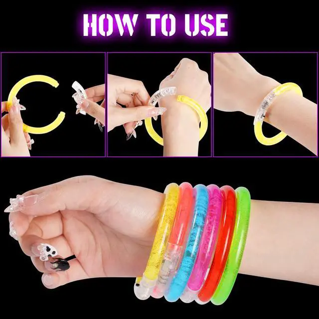 Alt view image 5 of 7 - 24Pcs Glow in the Dark Party Supplies for Kids/Adults, Flashing Light up Toys LED Bracelets Halloween Glow Sticks, Party Favors Carnival Birthday Concert Gifts Accessory
