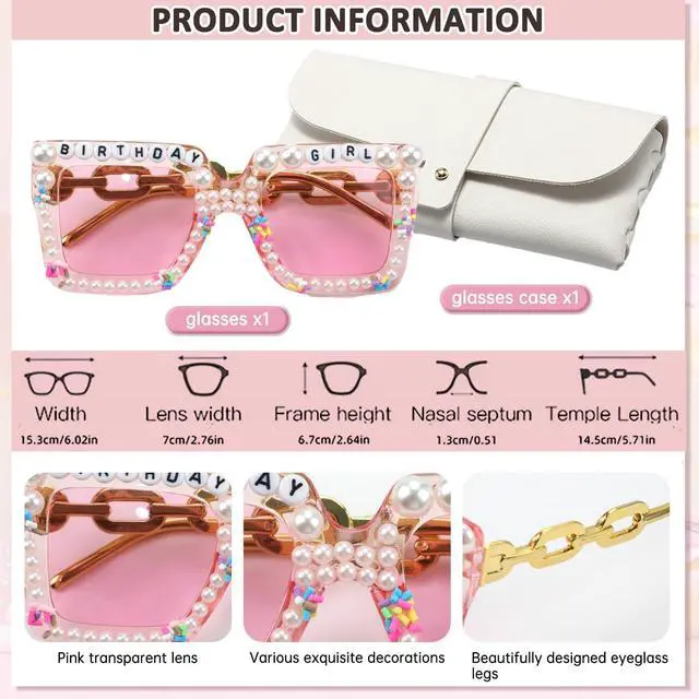 Alt view image 4 of 6 - Birthday Glasses Oversized Square Happy Birthday Sunglasses Glasses for Women Girls Party Gifts Accessories Party Favors (Square)