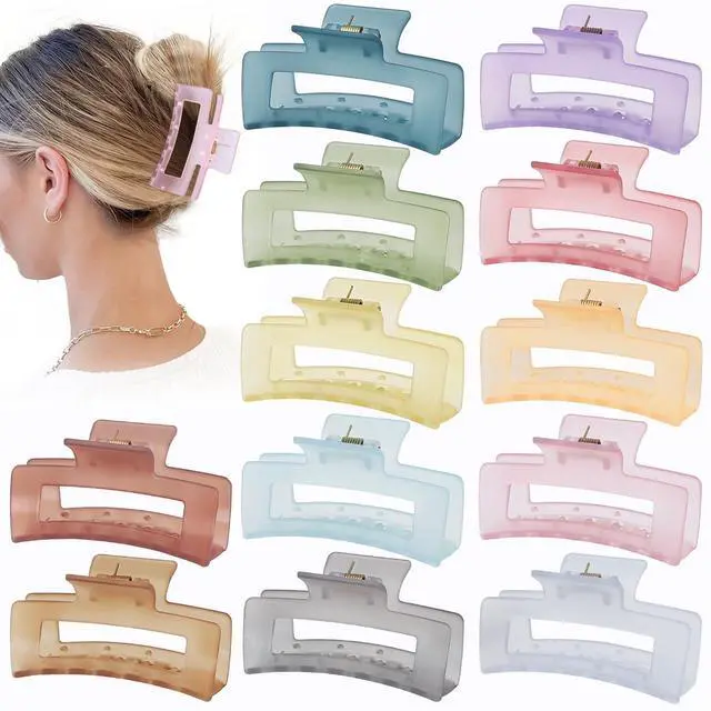 Main image of 3.5 Inch Square and Rectangular Hair Clips - 12 Pcs Claw Clips for Thick and Thin Hair, Rectangle Jaw Clips in Bulk, Hair Accessories for Women and Girls - Ice Cream