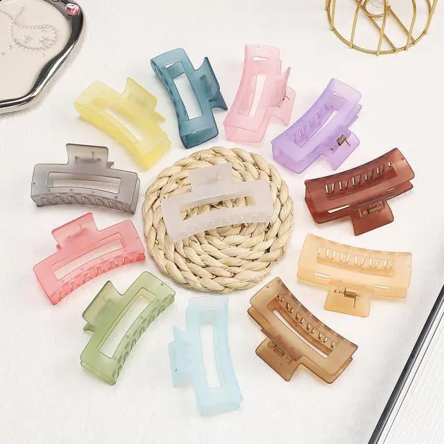 Alt view image 3 of 7 - 3.5 Inch Square and Rectangular Hair Clips - 12 Pcs Claw Clips for Thick and Thin Hair, Rectangle Jaw Clips in Bulk, Hair Accessories for Women and Girls - Ice Cream