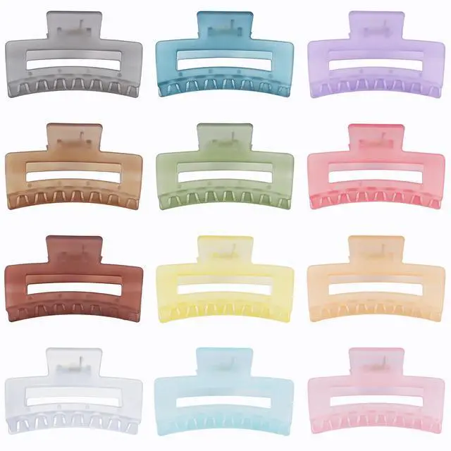 Alt view image 2 of 7 - 3.5 Inch Square and Rectangular Hair Clips - 12 Pcs Claw Clips for Thick and Thin Hair, Rectangle Jaw Clips in Bulk, Hair Accessories for Women and Girls - Ice Cream
