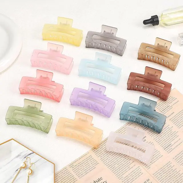 Alt view image 4 of 7 - 3.5 Inch Square and Rectangular Hair Clips - 12 Pcs Claw Clips for Thick and Thin Hair, Rectangle Jaw Clips in Bulk, Hair Accessories for Women and Girls - Ice Cream
