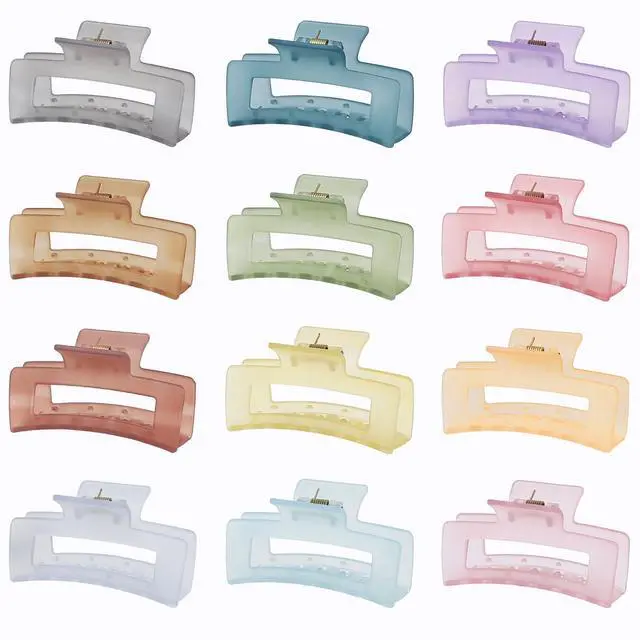 Alt view image 5 of 7 - 3.5 Inch Square and Rectangular Hair Clips - 12 Pcs Claw Clips for Thick and Thin Hair, Rectangle Jaw Clips in Bulk, Hair Accessories for Women and Girls - Ice Cream