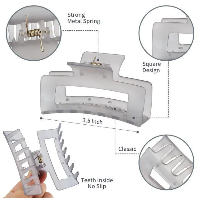 Alt view image 6 of 7 - 3.5 Inch Square and Rectangular Hair Clips - 12 Pcs Claw Clips for Thick and Thin Hair, Rectangle Jaw Clips in Bulk, Hair Accessories for Women and Girls - Ice Cream