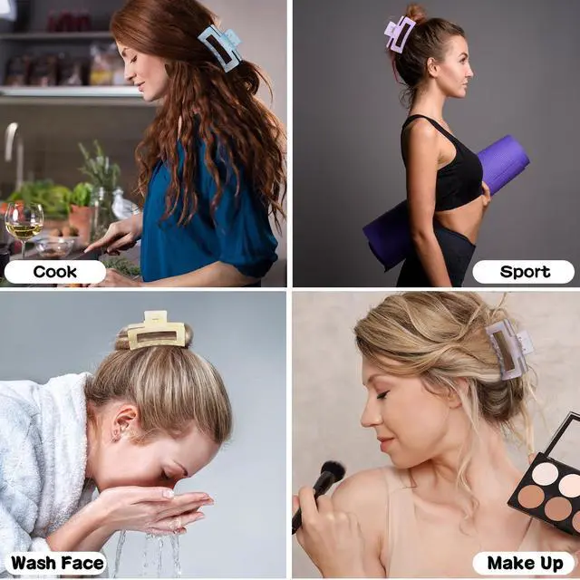 Alt view image 7 of 7 - 3.5 Inch Square and Rectangular Hair Clips - 12 Pcs Claw Clips for Thick and Thin Hair, Rectangle Jaw Clips in Bulk, Hair Accessories for Women and Girls - Ice Cream
