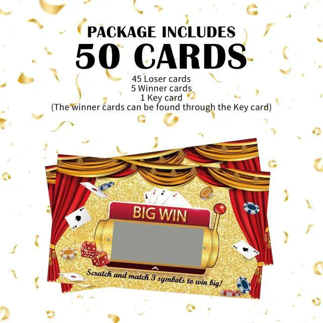 Alt view image 2 of 7 - 50PCS Casino Themed Scratch Off Cards Vegas Theme Party Game Set, Fun Party Games for Group, Casino Night Party Decorations, Birthday Holiday Gaming Night Supplies