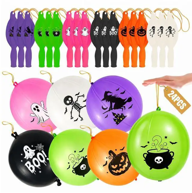 Main image of 24Pcs Halloween Punch Balloons Party Favors - Punching Balloon Toy for Kids | 6-Colors, 18inch, Punch Ball with Rubber Bands, Heavy Duty, Halloween Trick or Treat Toys Games, Goodie Bag Stuffers