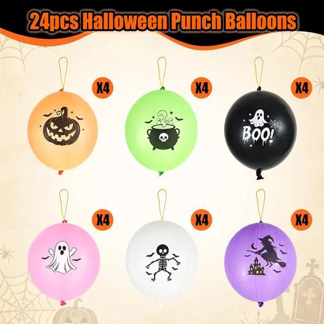 Alt view image 2 of 7 - 24Pcs Halloween Punch Balloons Party Favors - Punching Balloon Toy for Kids | 6-Colors, 18inch, Punch Ball with Rubber Bands, Heavy Duty, Halloween Trick or Treat Toys Games, Goodie Bag Stuffers