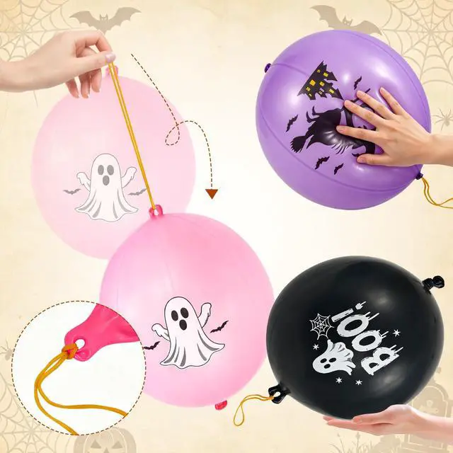 Alt view image 5 of 7 - 24Pcs Halloween Punch Balloons Party Favors - Punching Balloon Toy for Kids | 6-Colors, 18inch, Punch Ball with Rubber Bands, Heavy Duty, Halloween Trick or Treat Toys Games, Goodie Bag Stuffers