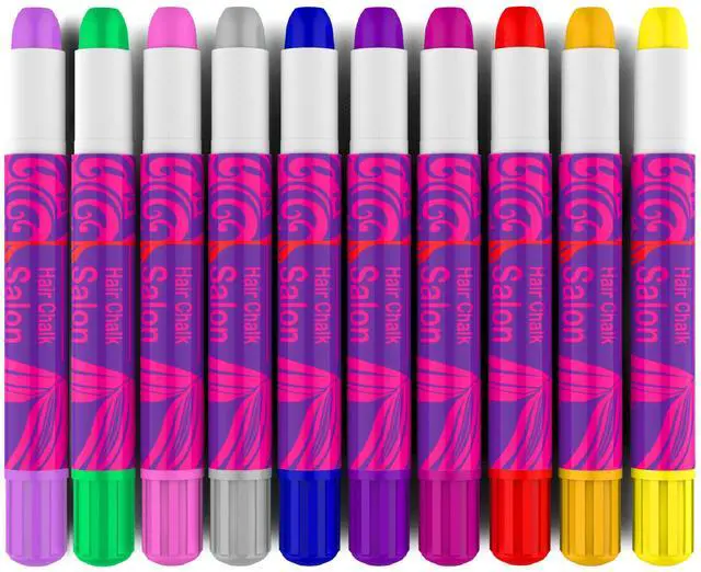Alt view image 2 of 7 - Girls Gifts Hair Chalk - 10 Temporary Washable Color Pens for Kids, Teenage, Make Up & Dress Up Colourful Styles Set Toy for Christmas, Birthday, Halloween Accessories, Party Activities