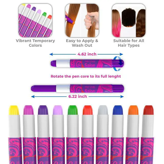 Alt view image 3 of 7 - Girls Gifts Hair Chalk - 10 Temporary Washable Color Pens for Kids, Teenage, Make Up & Dress Up Colourful Styles Set Toy for Christmas, Birthday, Halloween Accessories, Party Activities