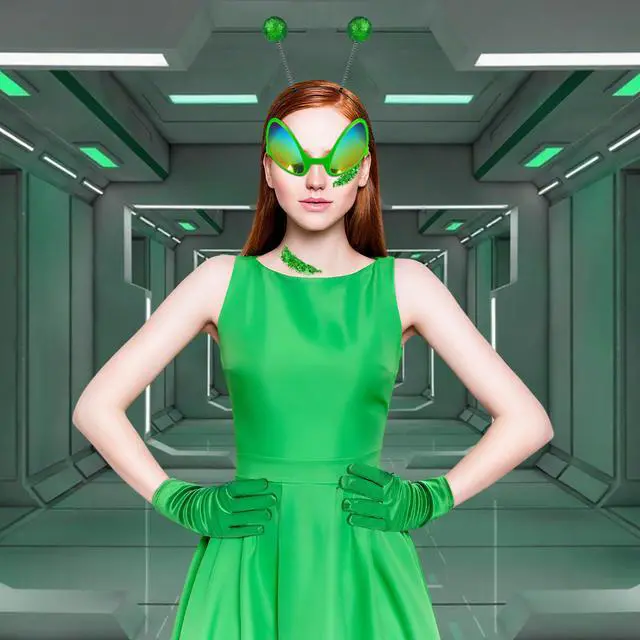 Alt view image 4 of 6 - Alien Headband with Glasses, Holographic Glitter Alien Costume Accessories with Gloves for Women for Party Cosplay