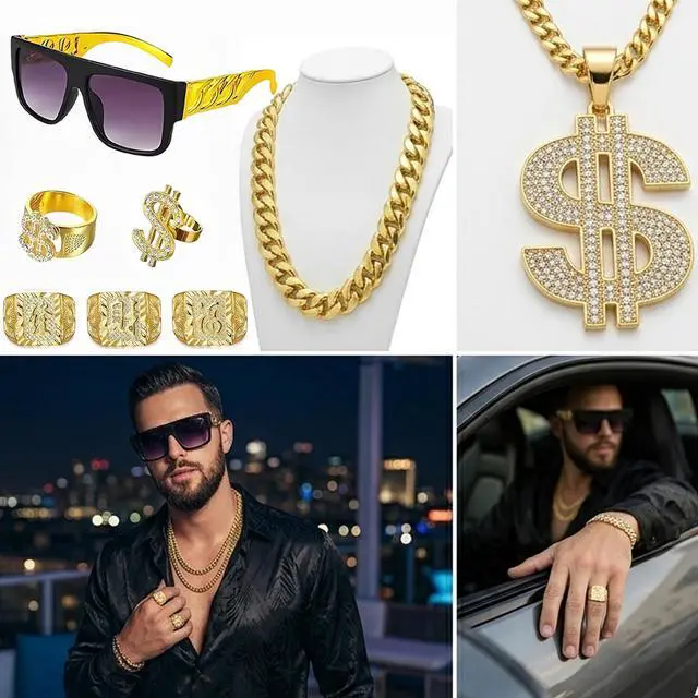 Alt view image 4 of 7 - 80s 90s Hip Hop Costume Kit Rapper Accessories Outfit Old School Rapper DJ Halloween Themed Party Outfits for Men Women